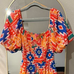 Flying Tomato Orange and Blue Ruffled Tiered Maxi Dress